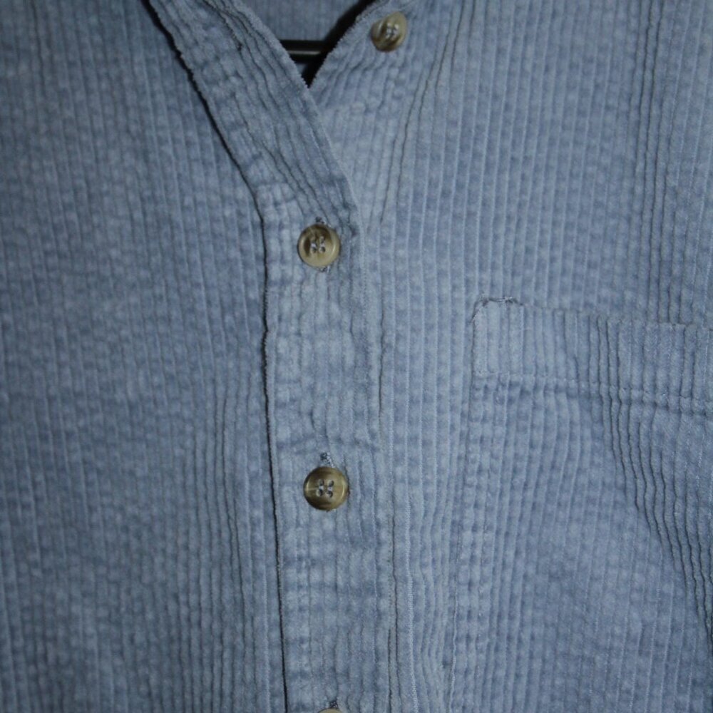 Forever 21 Cropped Blue Wide Rail Corduroy Button Up Shirt 100% Cotton Sz Small - Picture 7 of 15